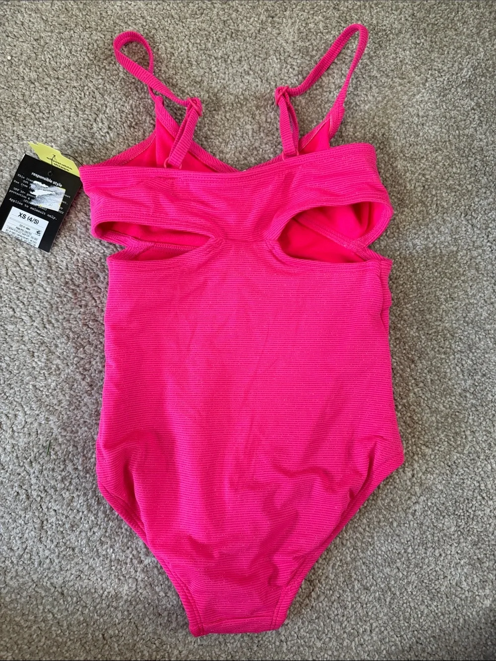 NWT Girls Pink Silver Sparkle One-Piece Swimsuit with cutout size Xs 4/5